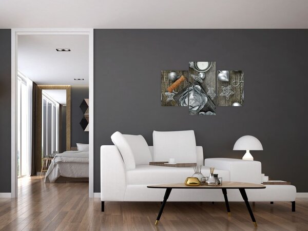 Slika - srebrni božićni ukrasi (90x60 cm)