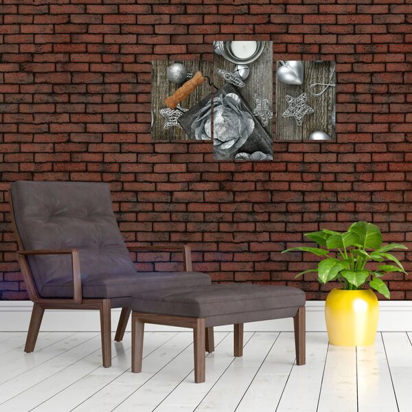Slika - srebrni božićni ukrasi (90x60 cm)