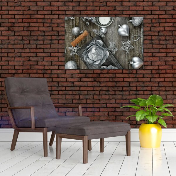 Slika - srebrni božićni ukrasi (90x60 cm)