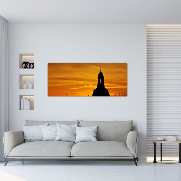 Slika crkve pri zalasku sunca (120x50 cm)