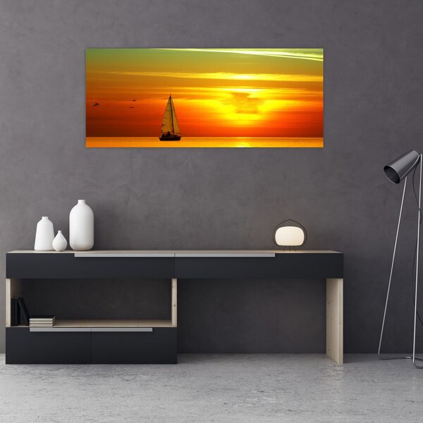 Slika zalaska sunca s jahtom (120x50 cm)