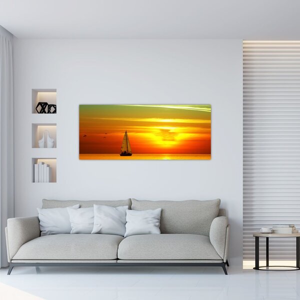 Slika zalaska sunca s jahtom (120x50 cm)