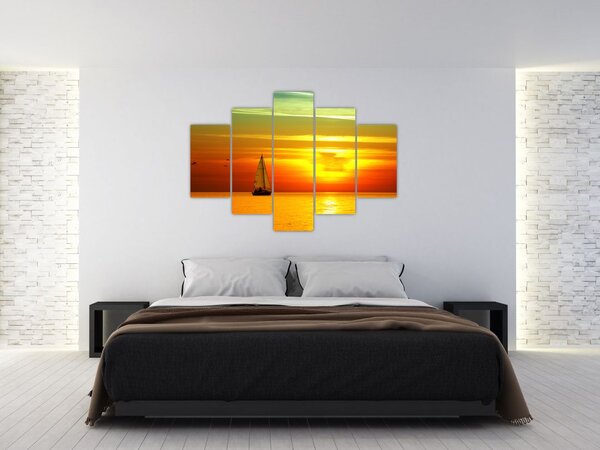 Slika zalaska sunca s jahtom (150x105 cm)