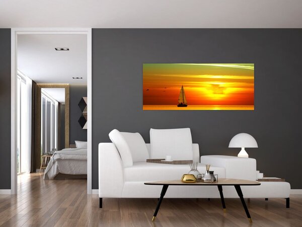 Slika zalaska sunca s jahtom (120x50 cm)