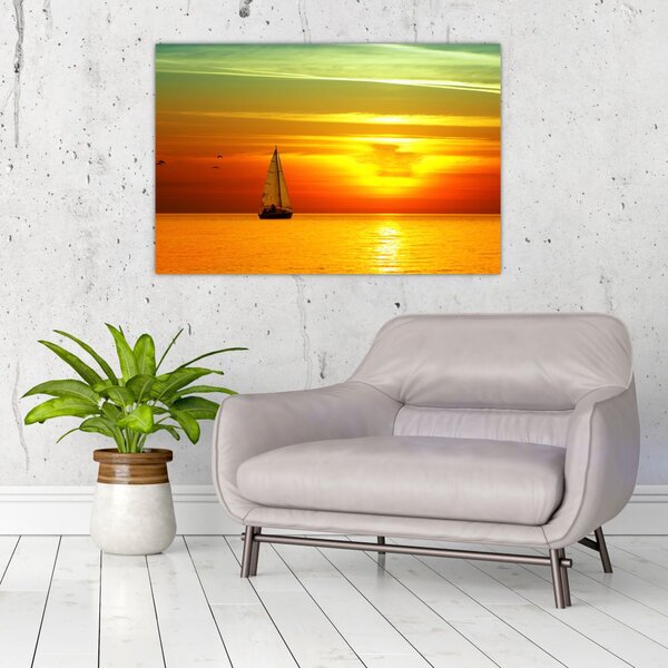 Slika zalaska sunca s jahtom (90x60 cm)