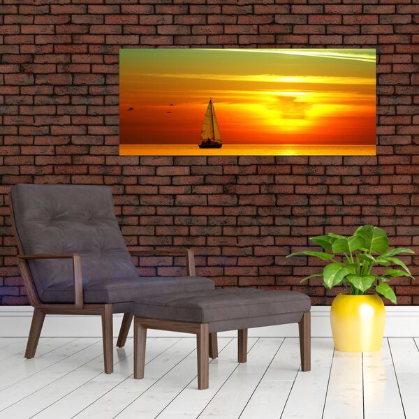 Slika zalaska sunca s jahtom (120x50 cm)