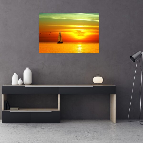 Slika zalaska sunca s jahtom (90x60 cm)