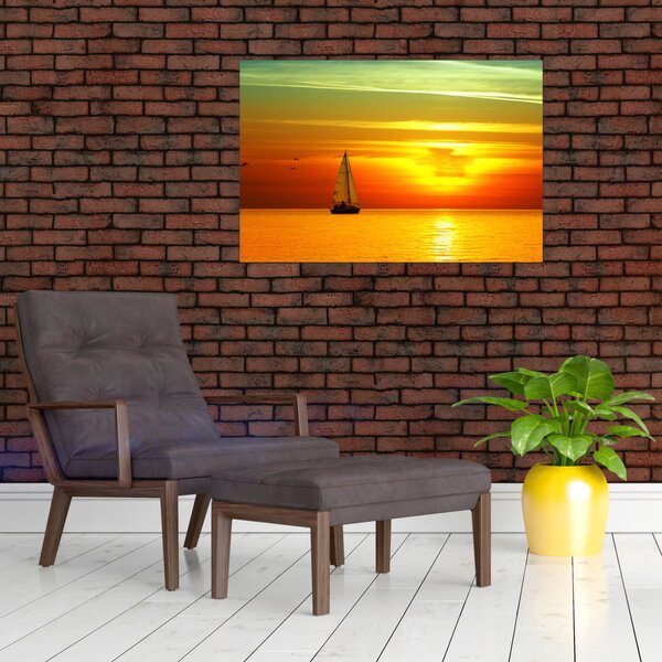 Slika zalaska sunca s jahtom (90x60 cm)