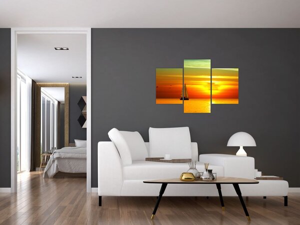 Slika zalaska sunca s jahtom (90x60 cm)