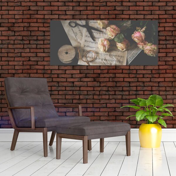 Slika glazbenih nota i ruža (120x50 cm)