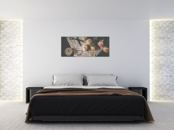 Slika glazbenih nota i ruža (120x50 cm)