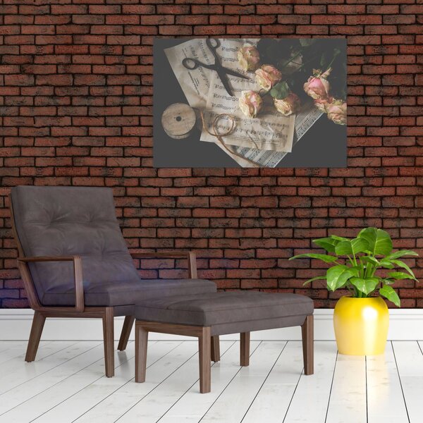 Slika glazbenih nota i ruža (90x60 cm)