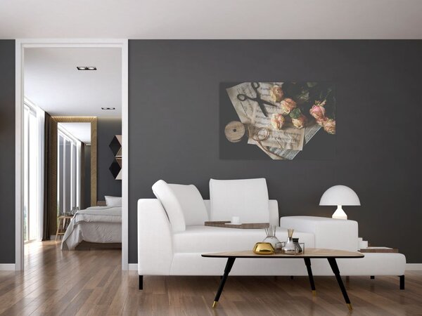 Slika glazbenih nota i ruža (90x60 cm)