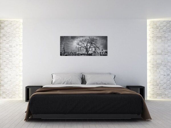 Slika crno-bijelog sela (120x50 cm)