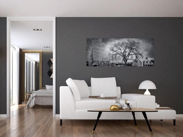 Slika crno-bijelog sela (120x50 cm)