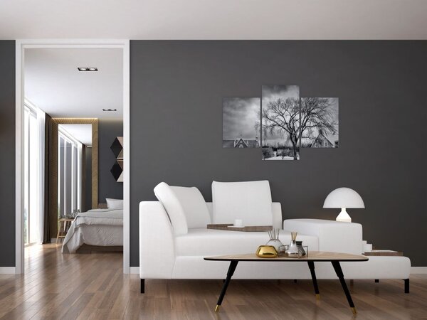 Slika crno-bijelog sela (90x60 cm)
