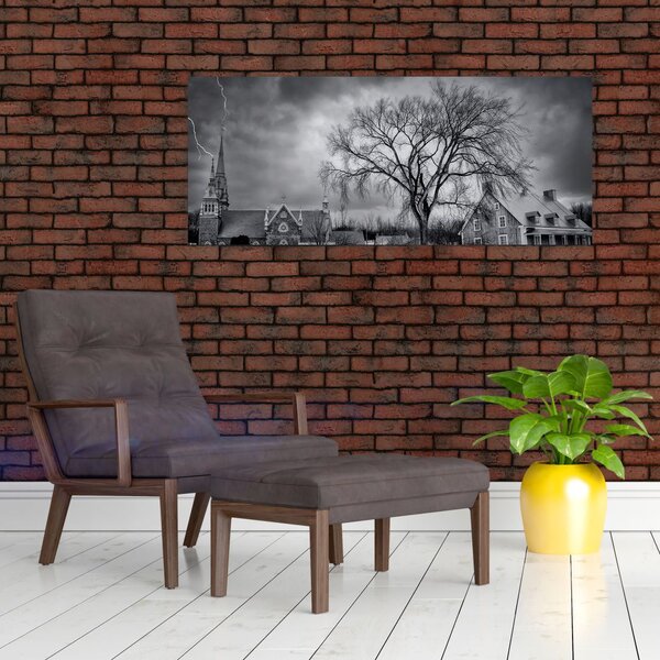 Slika crno-bijelog sela (120x50 cm)