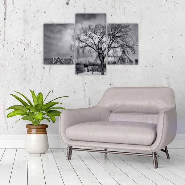 Slika crno-bijelog sela (90x60 cm)