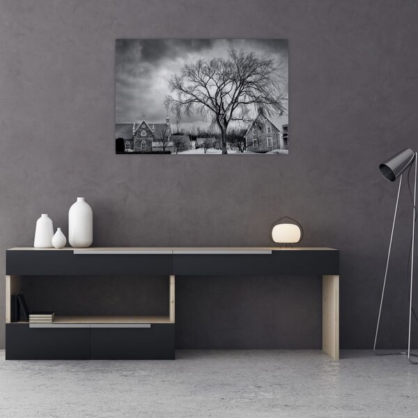 Slika crno-bijelog sela (90x60 cm)