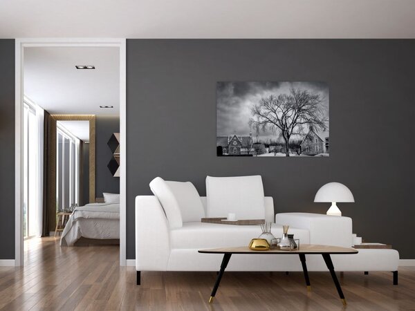 Slika crno-bijelog sela (90x60 cm)