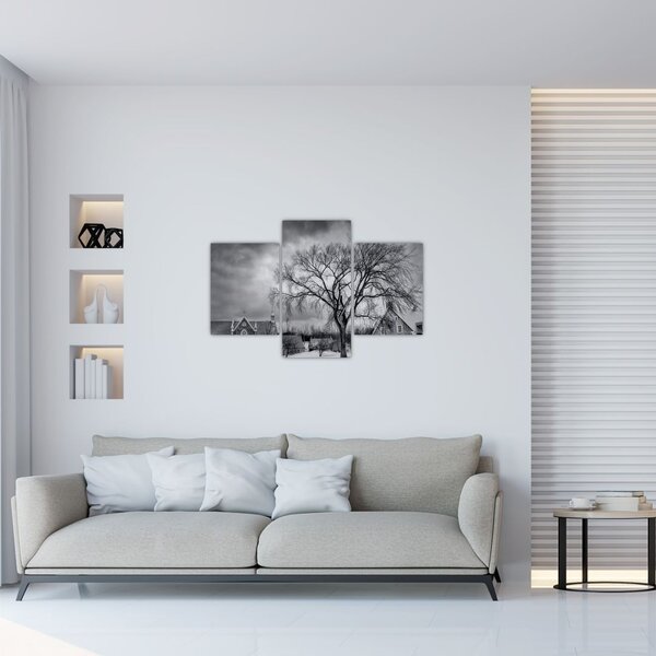 Slika crno-bijelog sela (90x60 cm)
