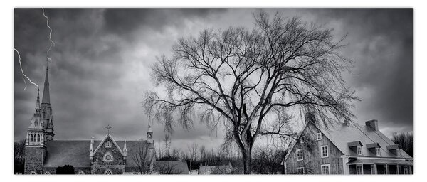 Slika crno-bijelog sela (120x50 cm)