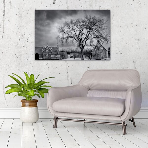 Slika crno-bijelog sela (90x60 cm)