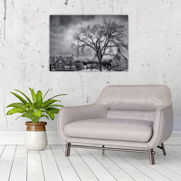 Slika crno-bijelog sela (70x50 cm)