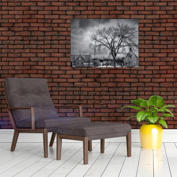 Slika crno-bijelog sela (70x50 cm)