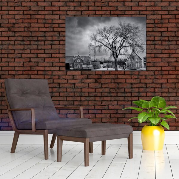 Slika crno-bijelog sela (90x60 cm)