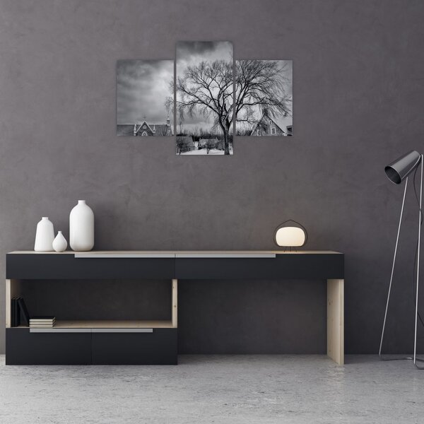 Slika crno-bijelog sela (90x60 cm)