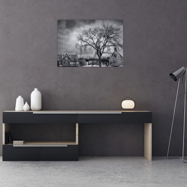 Slika crno-bijelog sela (70x50 cm)