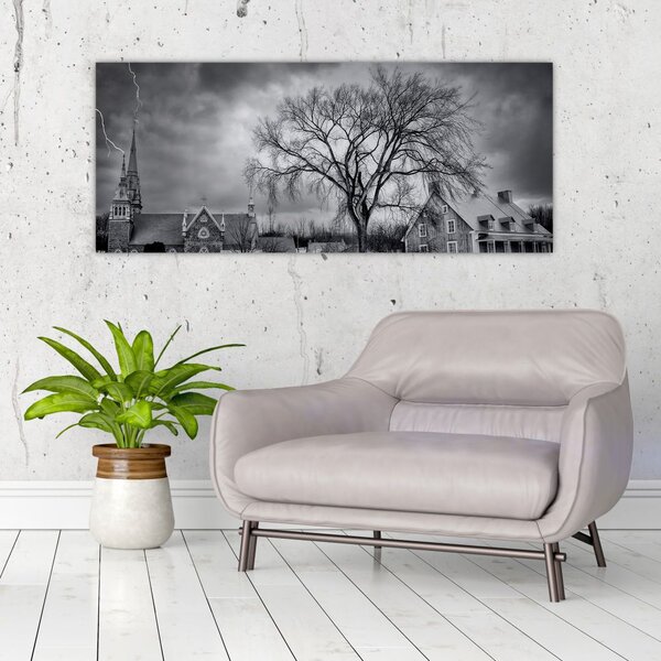 Slika crno-bijelog sela (120x50 cm)
