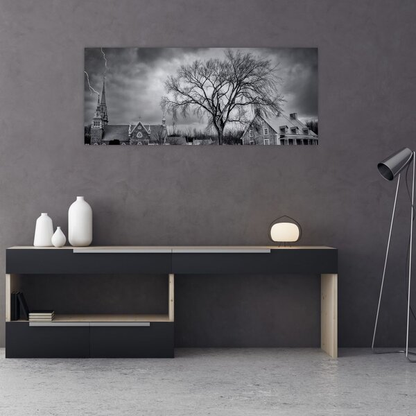 Slika crno-bijelog sela (120x50 cm)