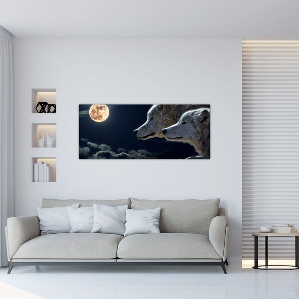 Slika vukova koji zavijaju na mjesec (120x50 cm)