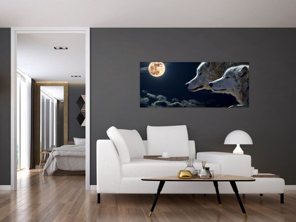 Slika vukova koji zavijaju na mjesec (120x50 cm)