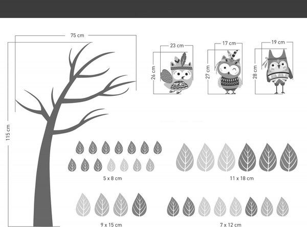 Zidna naljepnica šarene sove na drvetu u indijskom stilu 171 x 122 cm