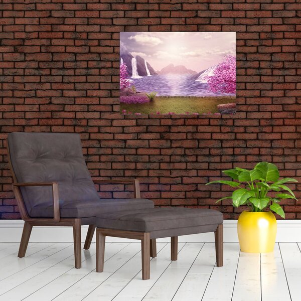 Slika ružičastih stabala s jezerom (70x50 cm)