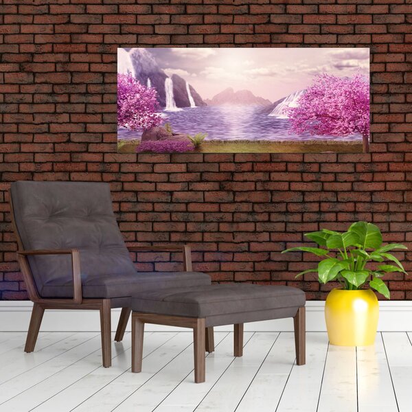 Slika ružičastih stabala s jezerom (120x50 cm)