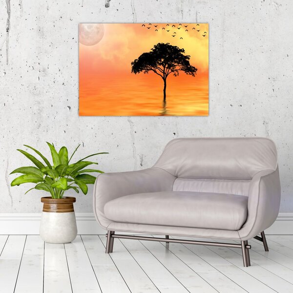 Slika drveta pri zalasku sunca (70x50 cm)