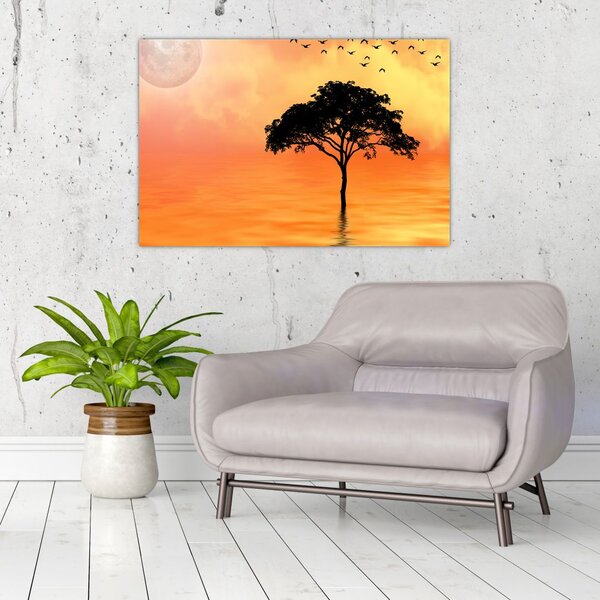 Slika drveta pri zalasku sunca (90x60 cm)