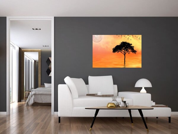 Slika drveta pri zalasku sunca (90x60 cm)