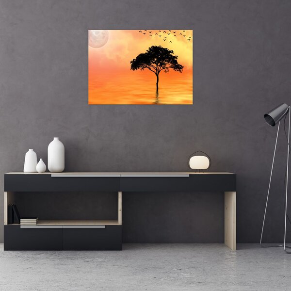 Slika drveta pri zalasku sunca (70x50 cm)