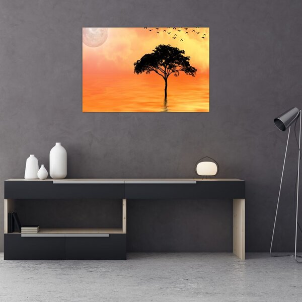 Slika drveta pri zalasku sunca (90x60 cm)