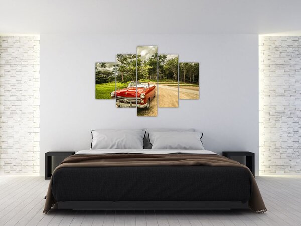 Slika - veteranski automobil u prirodi (150x105 cm)