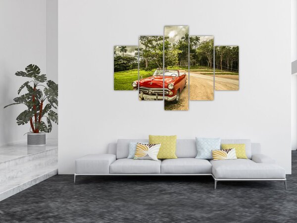 Slika - veteranski automobil u prirodi (150x105 cm)