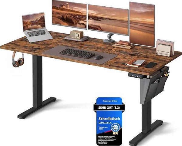Električni radni stol podesive visine, 70 x 160 x 72–120 cm, smeđe-crni | SONGMICS