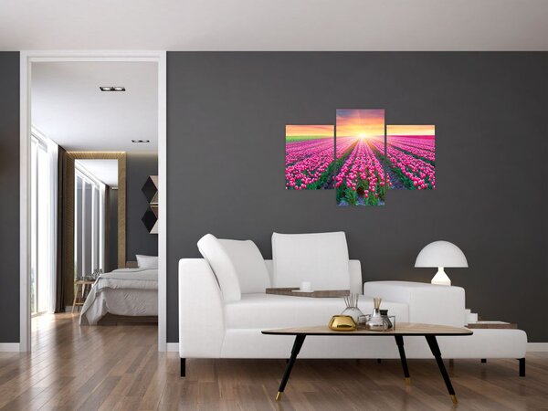 Slika polja tulipana sa suncem (90x60 cm)