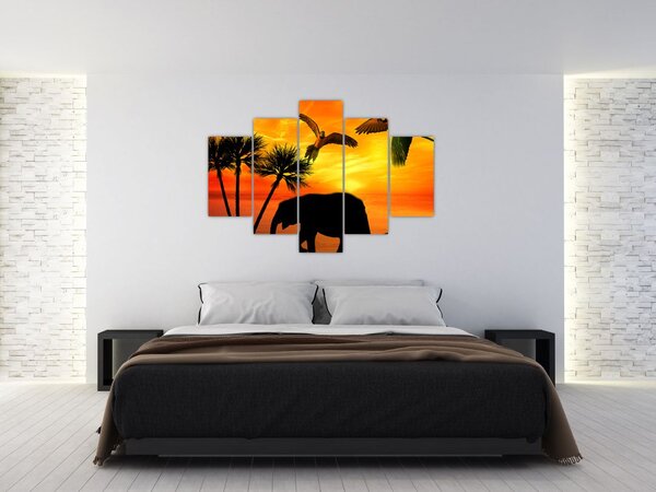 Slika - papige i slonovi (150x105 cm)