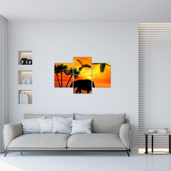 Slika - papige i slonovi (90x60 cm)